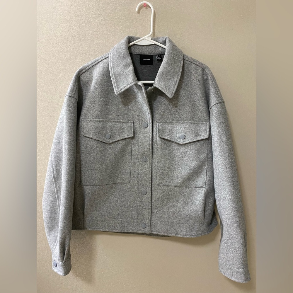 Vero Moda size medium moto utility jacket brushed gray button short fortune
